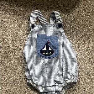 Striped Blue Sailboat Kids Smocked romper